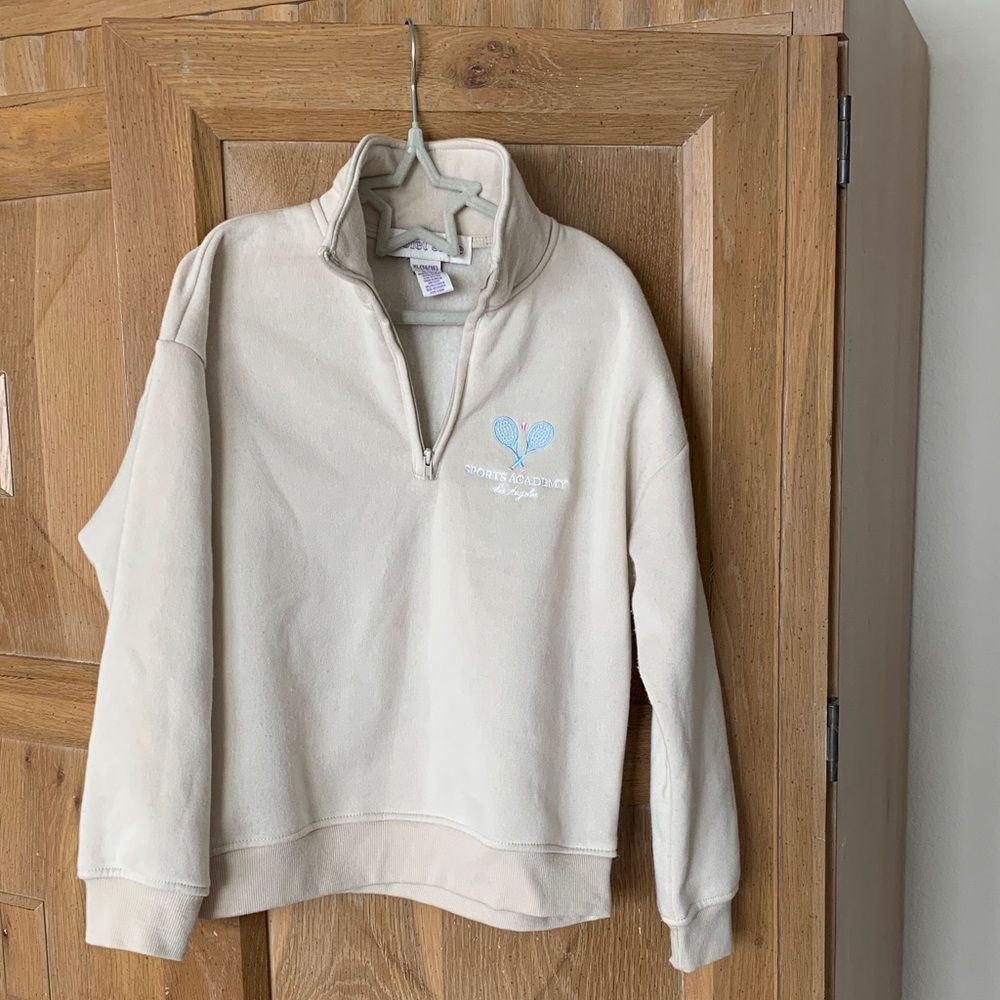 Kids Cream Quarter-Zip Jacket and shorts set.